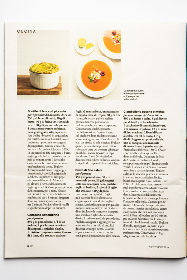 Marta Giaccone, food editorial, D la Repubblica magazine, September 2019