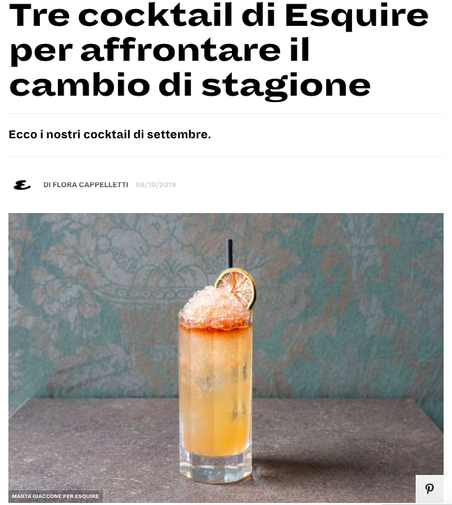 Marta Giaccone, cocktails for Esquire Italia, October 2019