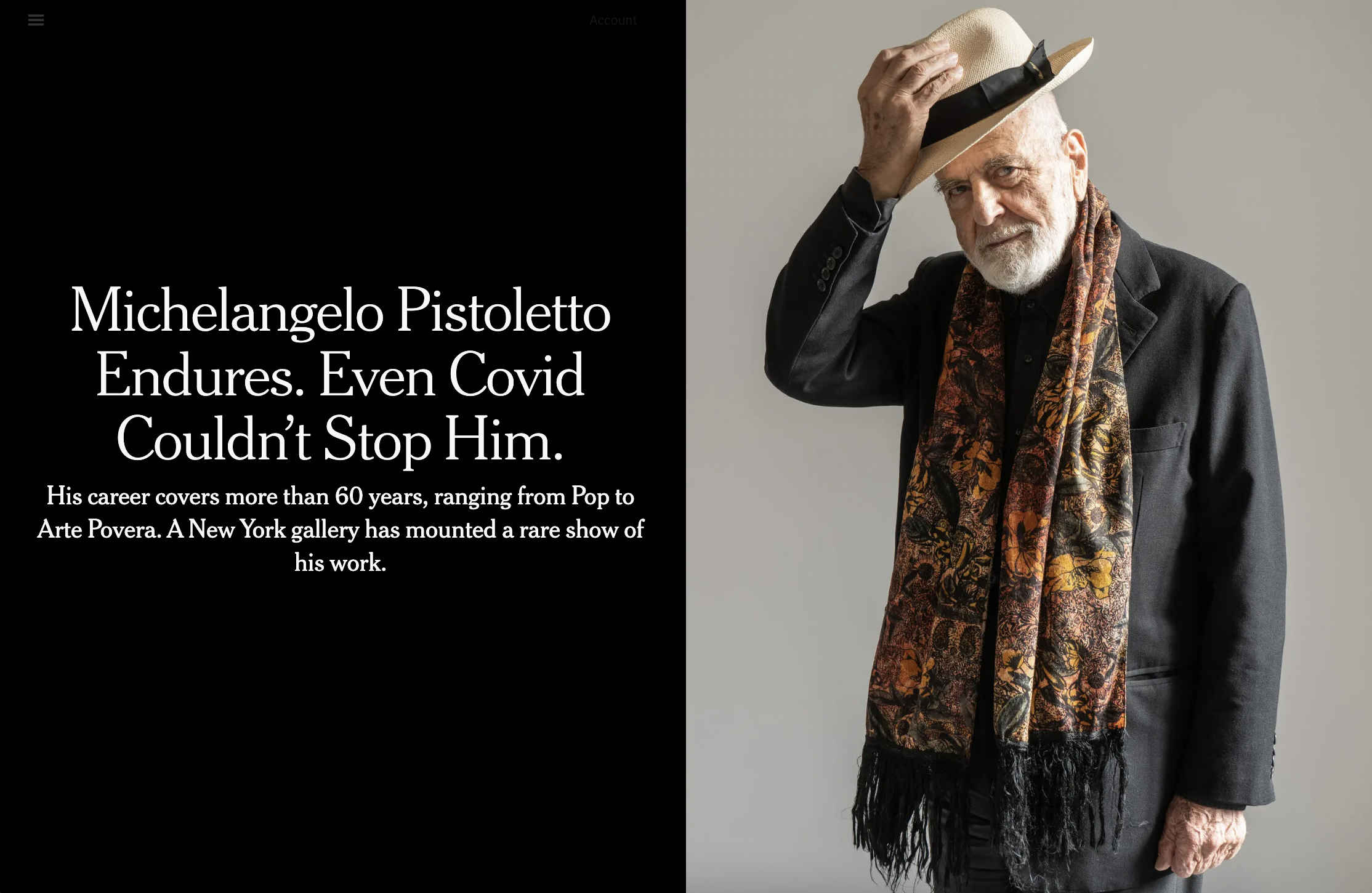 Marta Giaccone, The New York Times, Michelangelo Pistoletto, Biella, October 2020